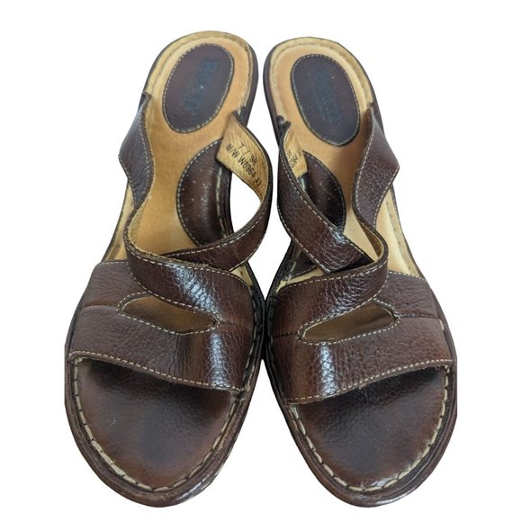 Born Leather Wedge 3.5 Heel Sandals Size 7 - Picture 3 of 5